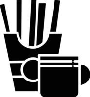 Patat en koffie solide en glyph vector illustratie