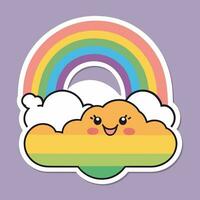 kawaii regenboog wolk tekenfilm sticker ontwerp vector