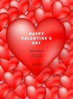 Valentijnsdag dag posters set. 3d harten met plaats voor tekst. romantisch uitverkoop banners Sjablonen, waardebonnen of uitnodiging kaarten. vector illustratie.