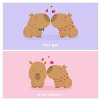 valentijnsdag dag kaart met capibara paren in liefde vector