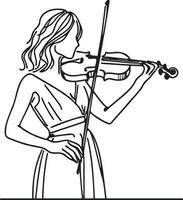 vrouw Speel viool lijn tekening. vector