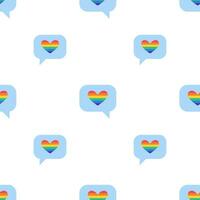 naadloos patroon met liefde bericht met hart in lgbt vlag kleuren. regenboog kleur mail, bericht, sms icoon. structuur met lgbt stickers in tekening stijl. lgbtq, lgbt trots gemeenschap symbool. vector