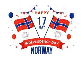 Noorwegen onafhankelijkheid dag vector illustratie Aan mei 17 met vlag van Noors en lint in nationaal vakantie viering vlak tekenfilm achtergrond