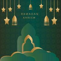 Ramadan kareem viering banier sjabloon vector. eid mubarak ontwerp vector met een lantaarn, maan, en ster in luxe achtergrond. Ramadan ontwerp element. groet kaart ontwerp voor moslims vakantie.