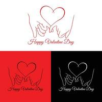 belettering gelukkig valentijnsdag dag banier, valentijnsdag dag groet kaart sjabloon met typografie tekst gelukkig Valentijn dag en rood hart en lijn Aan achtergrond vector illustratie
