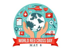 wereld rood kruis dag vector illustratie Aan mei 8 naar medisch Gezondheid en het verstrekken van bloed in gezondheidszorg vlak tekenfilm achtergrond ontwerp