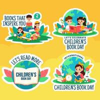 kinderen boek dag etiket vlak tekenfilm hand- getrokken Sjablonen achtergrond illustratie vector