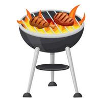 Koken kip en vlees Aan een vlammend grillen. vector illustratie Aan een wit achtergrond