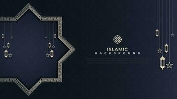 gemakkelijk donker blauw Islamitisch achtergrond met maan elementen en hangende lamp vector