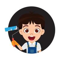 untitled-happy schattig mooi kind jongen ingenieur bouwvakker timmerman schilder karakter avatar permanent en poseren op bouw vrachtwagen bedrijf tools zwaaien geïsoleerd vector