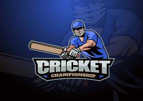 Cricket speler mascotte logo vector