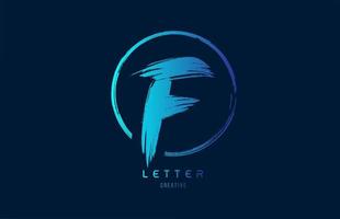 blauwe hand grunge brush letter f pictogram logo met cirkel. alfabetontwerp voor een bedrijfsontwerp vector