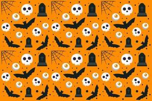 halloween-patroon met spinnenweb, schedel, vleermuis, stenen graf en oogbol vector