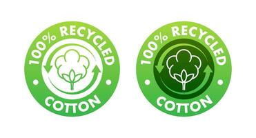 groen circulaire badges voor 100 gerecycled katoen producten, vector illustratie voor milieuvriendelijk textiel etiketten