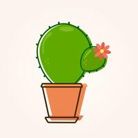 groen stekelig ronde cactus met roze bloeiend bloem in bruin pot. illustratie met schets. vector
