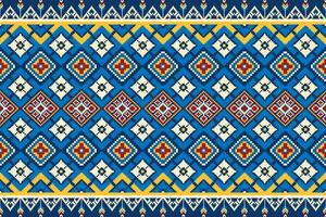 etnisch patroon in pixel kunst vector illustratie. naadloos patroon ontwerp voor kleding stof, tapijt, tegel, inpakken, behang, en achtergrond
