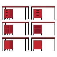 mooie moderne kantoor- en buitentafelset met zwart rood en met verschillende poses en posities en met lade vector