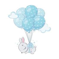 schattige baby konijntje met ballonnen slaapt. vector