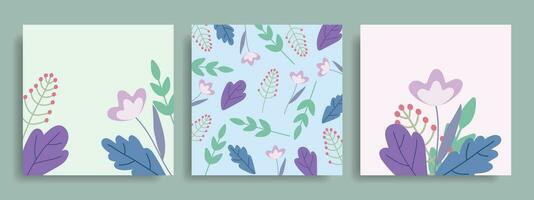 reeks van bloemen delicaat achtergronden. covers met bloemen. Sjablonen met bloemen. vector