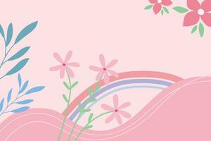 minimalistisch achtergrond met bloemen en regenboog. ontwerp voor ansichtkaarten, dekt. vector