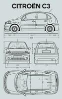 2005 citroen c3 auto blauwdruk vector