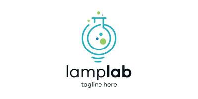 logo ontwerp combineren de vorm van een lamp met een laboratorium buis, minimalistische lijn logo ontwerp. vector