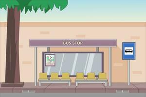 bus hou op met onderdak Aan stad straat. stedelijk landschap met openbaar vervoer station. vector illustratie.