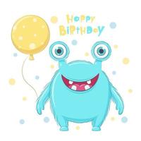 schattig monster met ballon. gelukkige verjaardag clipart. vector