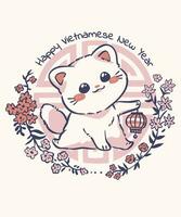 schattig kat Vietnamees nieuw jaar t-shirt vector