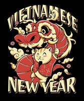 Vietnam nieuw jaar kat t-shirt vector