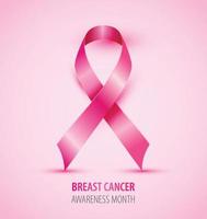 realistische roze lint borstkanker bewustzijn geïsoleerd symbool op roze achtergrond. vector