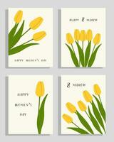 gelukkig vrouwen dag groet kaarten met geel tulpen. vector