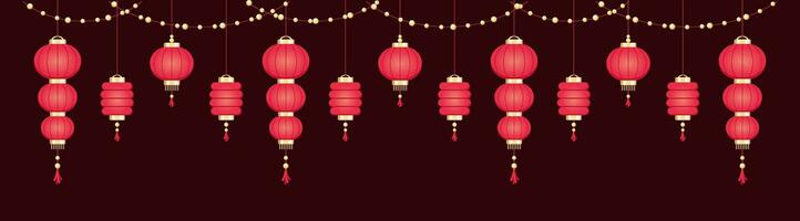 hangende Chinese lantaarns banier grens, maan- nieuw jaar en midden herfst festival grafisch vector