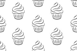 naadloos patroon, lineair silhouetten van cupcakes, lijn kunst Aan een wit achtergrond. zoet desserts. voedsel achtergrond, vector