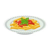 een bord van pasta. pasta met tomaat saus en kruiden. Italiaans keuken. voedsel illustratie, vector