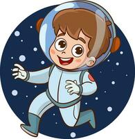vector illustratie van kind astronaut voelt gelukkig in ruimte