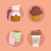 set van koffie en cupcake vector