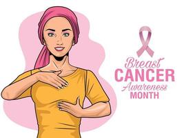 borstkanker bewustzijn maand illustratie in pop-art stijl vector