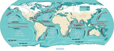 de oceaan huidige wereldkaart met namen vector