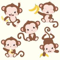 schattige baby moneky dieren vector banaan eten