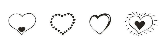 set van doodle hart pictogram. liefde symbool. schattig hand getekend vector grafische illustratie geïsoleerd op een witte achtergrond. eenvoudig overzichtsstijlteken. kunst schets patroon