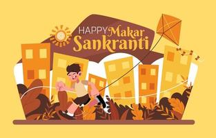 makar sankranti vieren met vlieger vector