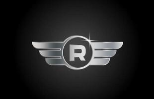 r alfabet letterpictogram logo voor bedrijf en bedrijf met vleugels ontwerp vector