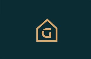 gele g alfabet letter logo icoon voor bedrijf en bedrijf met huis contour ontwerp vector