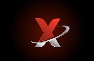 x rood metalen alfabet letter logo icoon voor bedrijf met grijs swoosh ontwerp vector