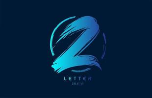 blauwe hand grunge brush letter z pictogram logo met cirkel. alfabetontwerp voor een bedrijfsontwerp vector