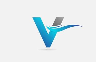 blauw grijs v alfabet letterpictogram logo voor zaken en bedrijf met swoosh design vector