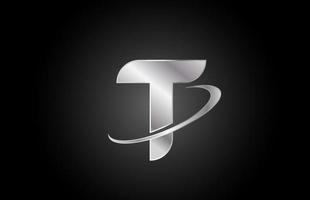 t metalen alfabet letter logo icoon voor bedrijf met swoosh design vector