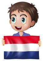 Gelukkige jongen met vlag van Nederland vector