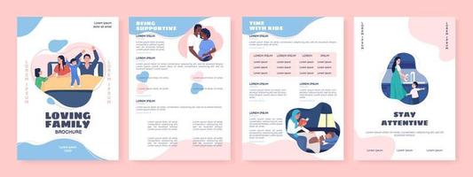 liefdevolle familie platte vector brochure sjabloon. ouders en kinderen. flyer, boekje, afdrukbare folderontwerp met platte illustraties. tijdschriftpagina, cartoonrapporten, infographic posters met tekstruimte